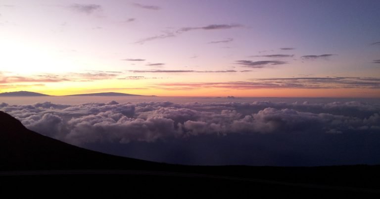 Sunset over the clouds in Hawaii