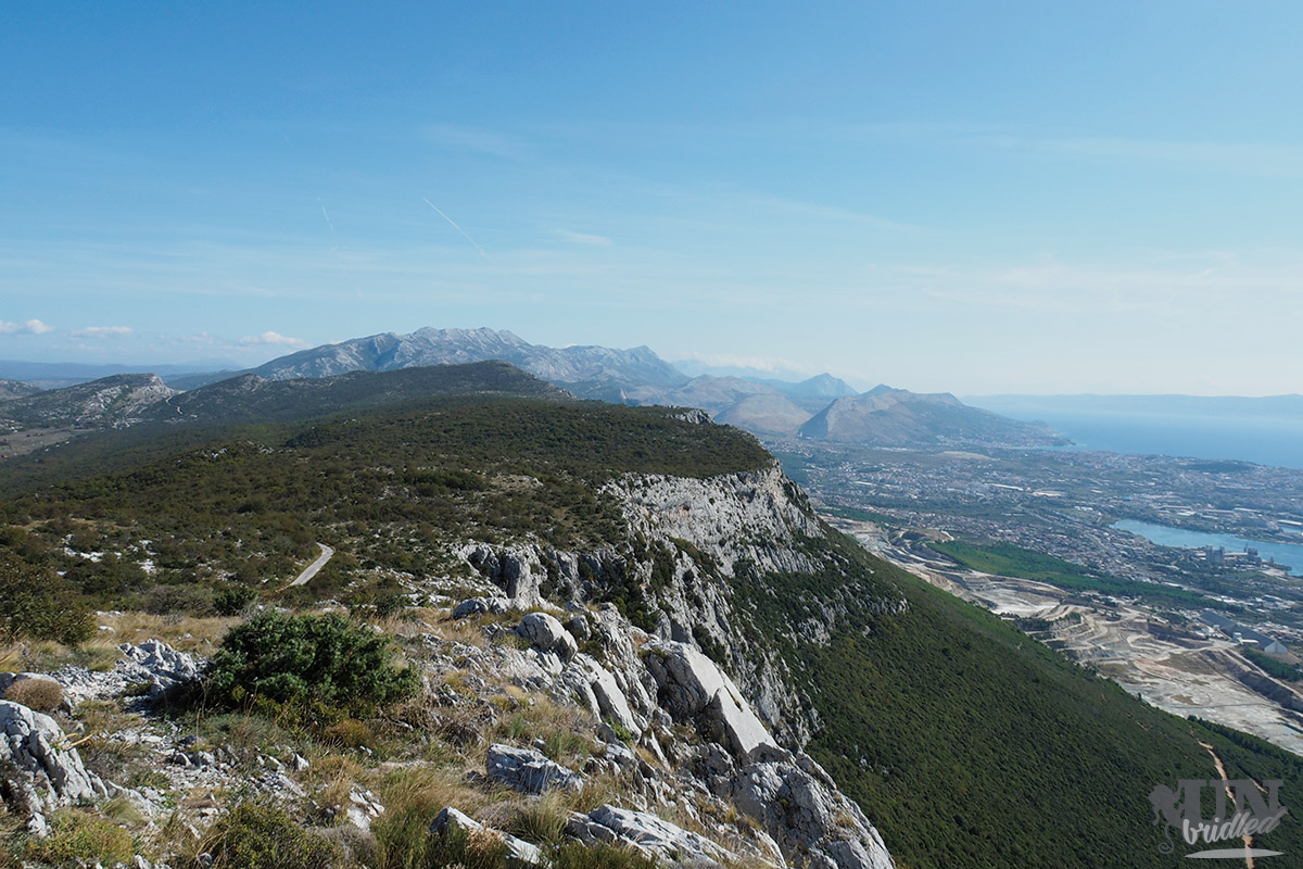 View of Kozjak mountain ridge, more mountains, and the coast
